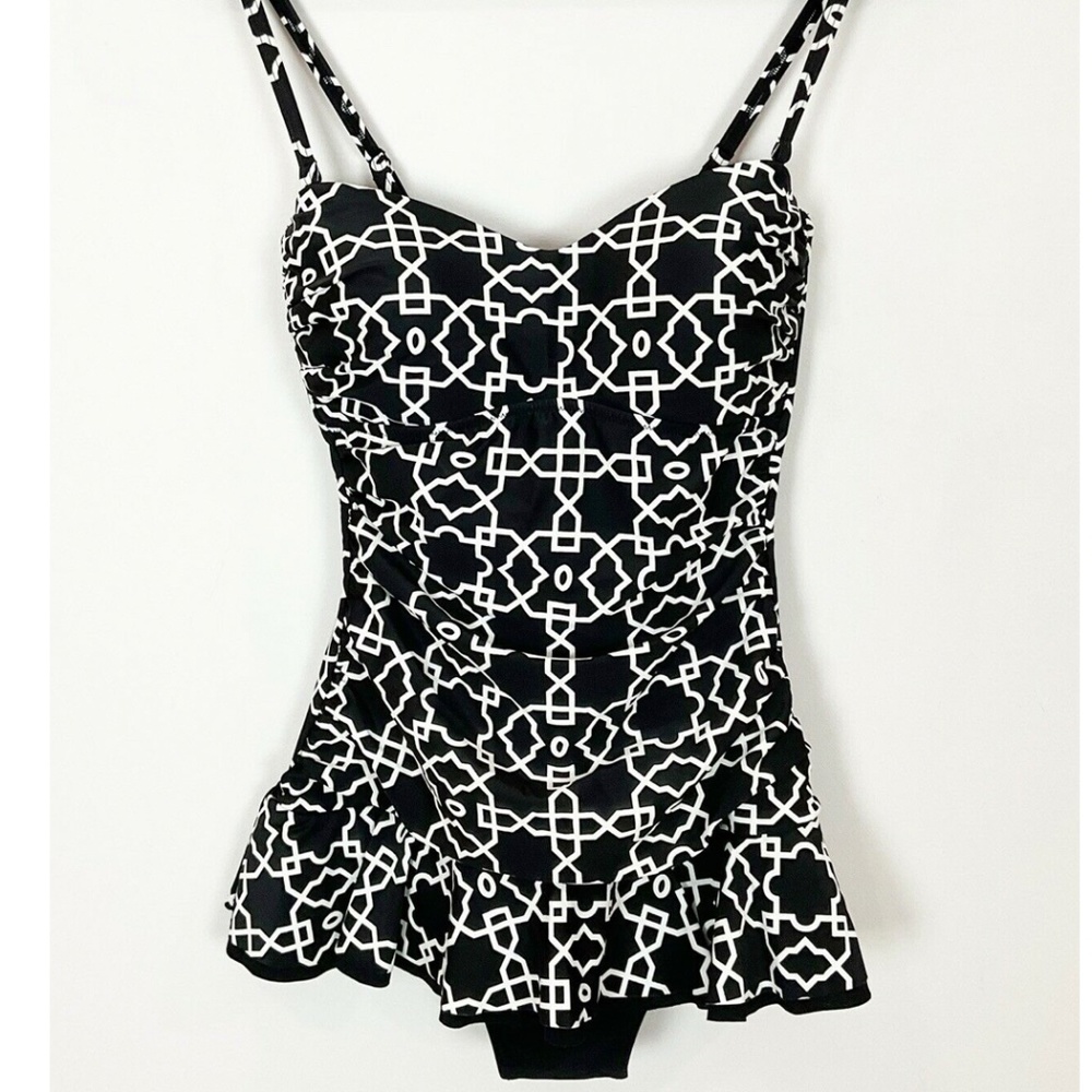 Profile By GOTTEX Women’s Size 10 Black & White Skirted 1 Pc SWIM Bathing SUIT